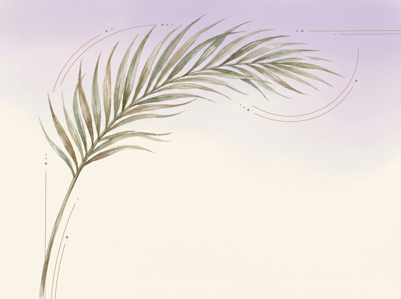 Soft watercolor of palm fronds with gold geometric accents